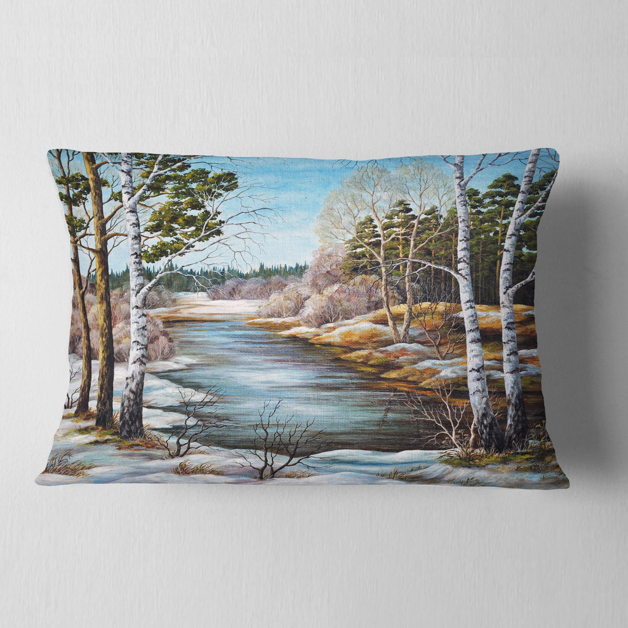 Designart The spring Siberian River - Landscape Printed Throw Pillow - 12x20
