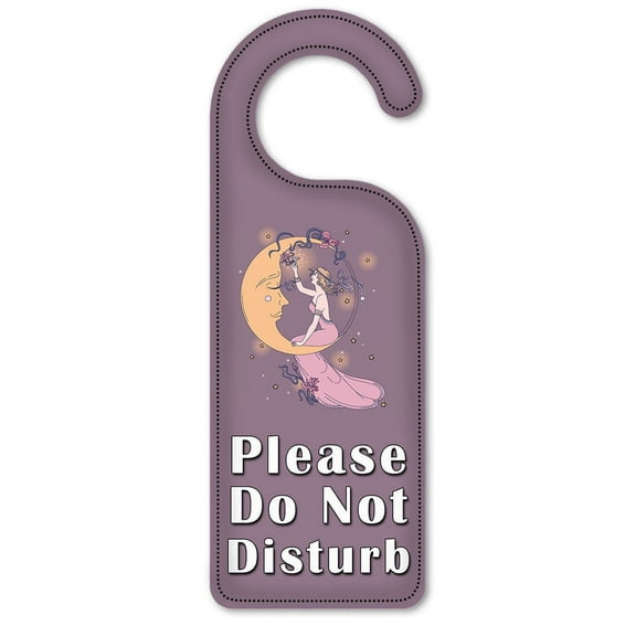 Do Not Disturb Door Knob Hanger Sign - Moon & Woman with Purple Background
