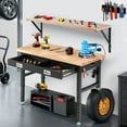 thumbnail image 2 of Workbench for Garage,ENJOYWOOD Heavy Duty 48 inch Wood Work Bench with Drawer and Wall Mounted Shelf,Rubber Wood Tabletop,2000 LBS Load Bearing Workstation Garage Desk Table Worktable, 2 of 8