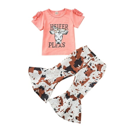 

Fesfesfes Baby Girl Letter Short Sleeve T-Shirt Top Floral Flare Pants Leggings Children s