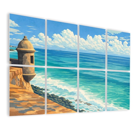 8 Pack Art Acoustic Panels Sound Absorbing Castillo San Felipe Morro Juan Puerto Decorative Soundproof Wall Panels Self Adhesive for Nursery Game Room Bedroom 48"x32"