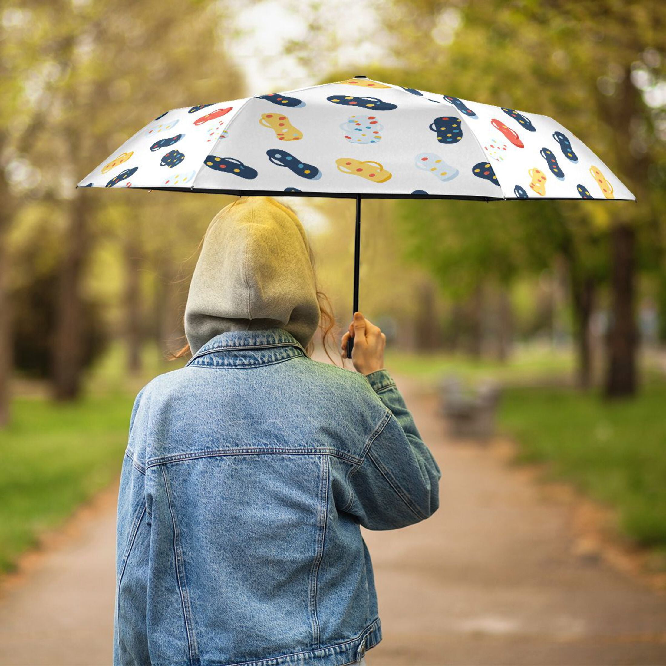 Flip Flop with Dots Compact Sun Umbrella Windproof Travel Umbrellas for Rain Strong Portable UV Protection