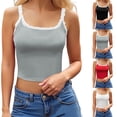 thumbnail image 6 of AKOEE Women's Camisole Lace Trim Cropped Tank Top Sleeveless Ribbed Knit Soft Base Casual Summer Cami Blouse (XL, Black), 6 of 6