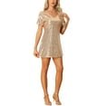 thumbnail image 4 of INSPIRE CHIC Women's Glitter Sequin V Neck Short Sleeve Mini Clubwear Party Dress M Rose Gold, 4 of 6
