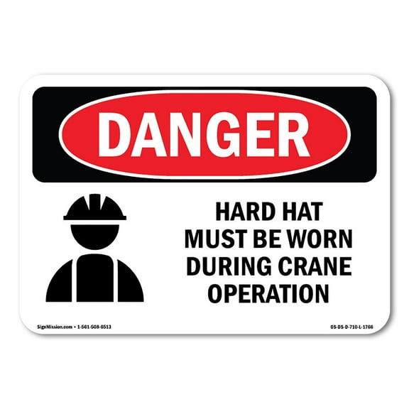 OSHA Danger Sign - Hard Hat Worn During Crane Operation | Plastic Sign | Protect Your Business, Construction Site, Warehouse & Shop Area |  Made in The USA