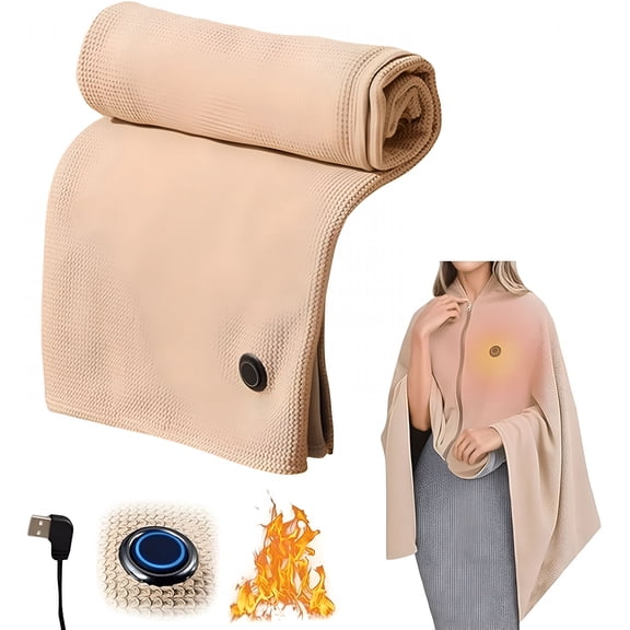 HIBIBUD 2026 New Battery Operated Heated Shawl for Women,Portable Heated Shawl Wraps & Blanket with Usb Charging,Rechargeable Cordless Wearable Heating Pad with 3 Heat Settings Beige 30*70