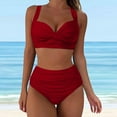 thumbnail image 2 of TOWED22 Women Two Piece Solid Color Swimsuit Retro Halter Ruched High Waist Bikini with Bottomï¼,Lï¼, 2 of 7
