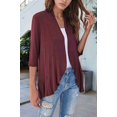 thumbnail image 5 of Women'S Open Front Cardigan 3/4 Sleeve Draped Soft Knit Sweaters Wine Red M, 5 of 7