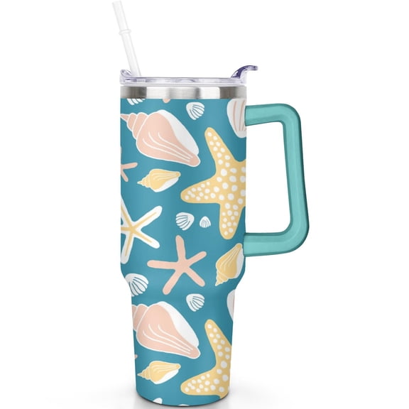 40 oz Stainless Steel Tumbler Conch Vacuum Insulated Handle Flip Straw Lid Leak Proof Travel Cup Gift for Him Her Travel Must Haves