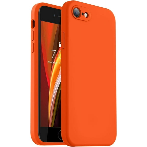 for iPhone SE Case 2022/3rd/2020,iPhone 8/7 Case, Upgraded Liquid Silicone with [ Edges] [Camera Protection] [Soft Anti-Scratch Microfiber Lining] Phone Case for iPhone SE - Neon Orange