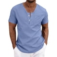 thumbnail image 2 of BRGZLK Mens Short Sleeve Cotton and Linen Solid Color Button Basic Tops Henley V-Neck Button T-Shirt Summer Office Blouses Fitness Daily Casual Wear, 2 of 6