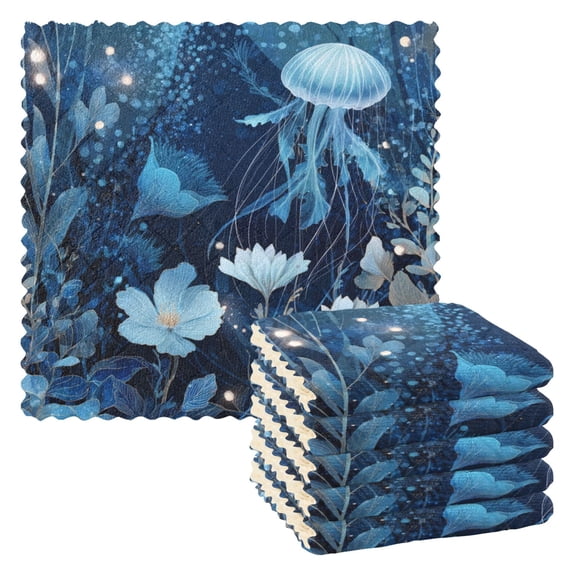 6 Pieces of Kitchen Towels 11x11Inch Kitchen Dish Cloths Kitchen Dish Towels Reuseable Cleaning Cloths Jellyfish