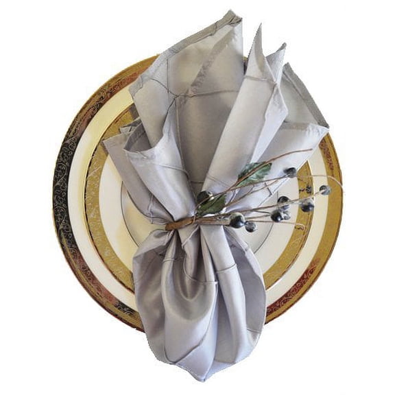 Wedding Linens Inc. 10 pcs 20"x 20" Premium Pintuck Taffeta Table Linen Napkins for Party Wedding Reception Catering Dining Home Restaurants - Platinum Light Silver