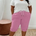 thumbnail image 2 of Women's Plus Size Imitation Linen Knee‑Length Shorts, Drawstring Elastic Waist Utility Pockets, Loose Sport Shorts for Beach Workout Daily | TruHer,Hot Pink L, 2 of 8