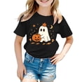 thumbnail image 2 of Girls Short Sleeve Halloween Shirts Cute Pumpkin Printed Soft Cotton Lightweight Pullover T- Shirts Black 2-3 Years, 2 of 6