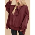 thumbnail image 2 of SHEWIN Womens Sweatshirts Oversized Pullover Tops Casual Long Sleeve Button Henley Neck Sweatshirts for Women Light Patchwork Shirts, 2 of 4