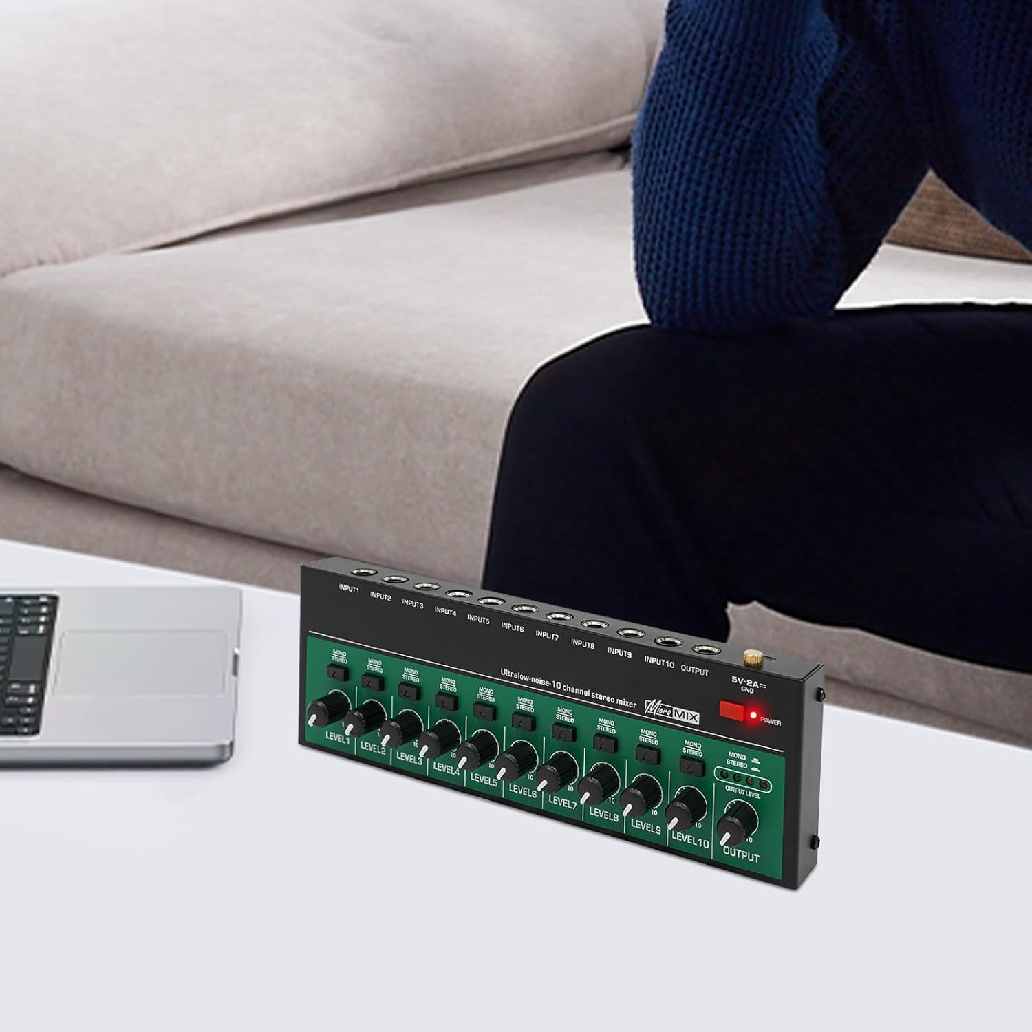 10 Channel Audio Mixer, Mini Music Mixer, DJ Mixers Stereo Mono Switching High Compatibility for KTV Private Rooms Recording Studios