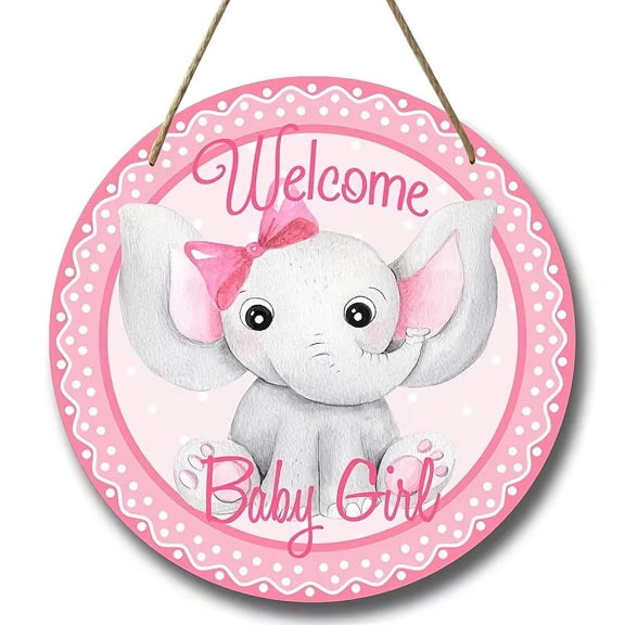 Welcome Sign Elephant Round Wood Plaque, Baby Shower Decor, Graduation Gift, Home Party Decoration, Office Use, 8x8 Inches