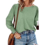 UVN Crewneck Blouse for Women Fall Long Sleeve T-Shirts Casual Tees Ladies Loose Tops