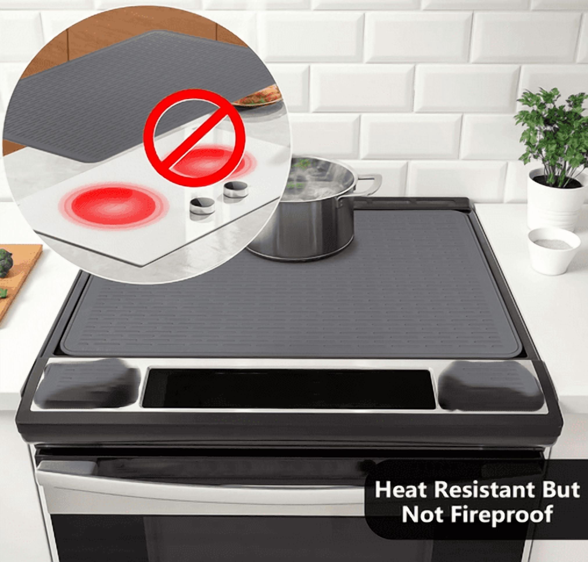 Stove Top Cover for Electric Stove- Range Covers for Electric Stove,Silicone XXL Dish Drying Mat, Glass Cooktop Covers, Flat RV Range top Mats (Gray, 28"x21")
