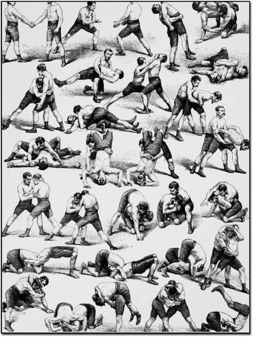 Posters Sport Posters Wrestling Action Poses Sports Art Posters Black
