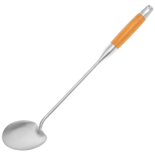 Espátula para wok de acero inoxidable con mango de madera, espátula para saltear, cuchara, cucharón, volteador, utensilio de cocina para cocina y restaurante