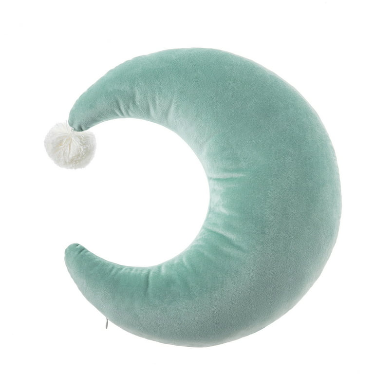 Phantoscope Kids Pillow Moon Shape with Pom Pom Soft Velvet Series Decorative Throw Pillow, 18 inch x 16 inch, Water Green, 1 Pack, Size: 18 x 18