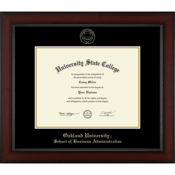 Oakland University School of Business Administration Diploma Frame, Document Size 11" x 8.5"