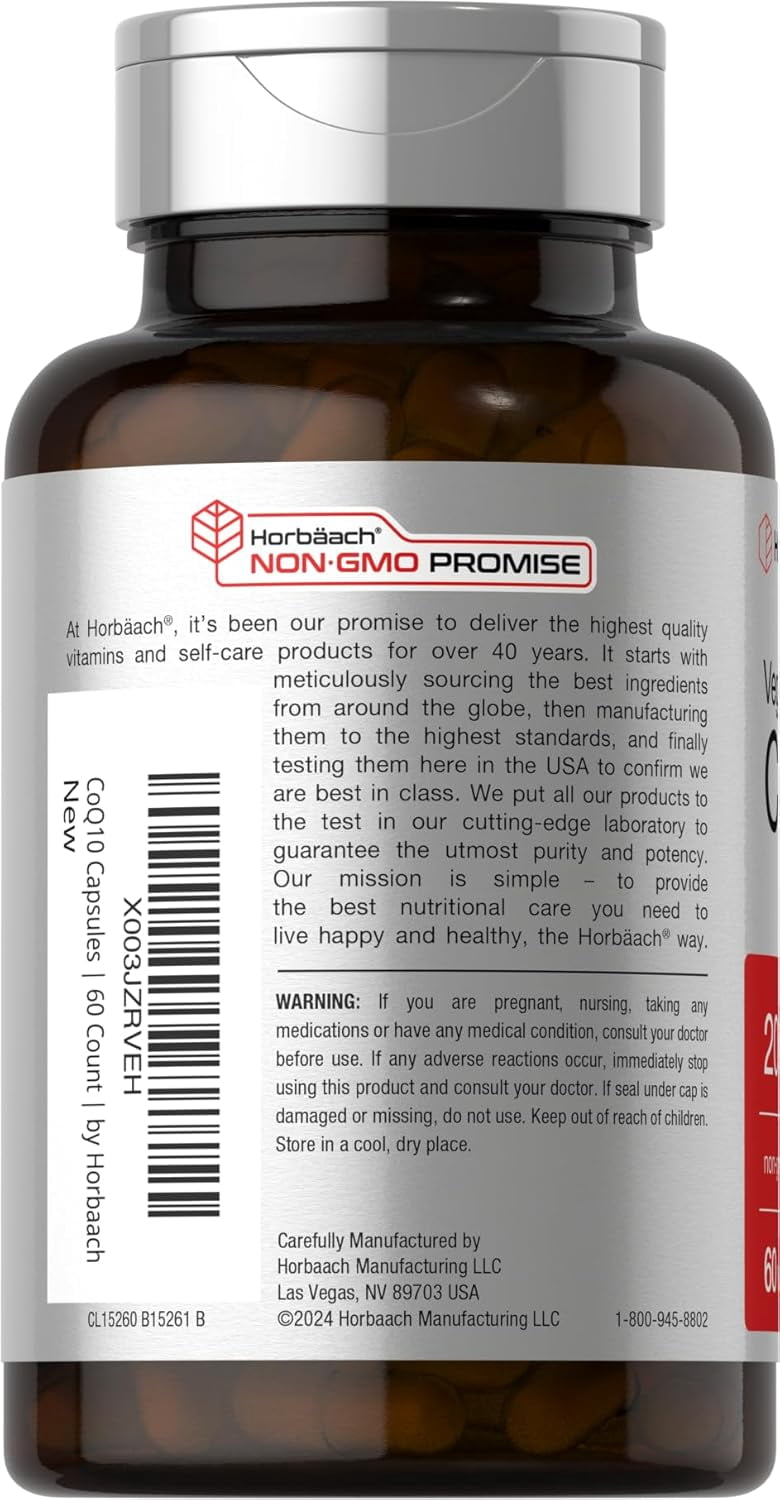 CoQ10 | 200mg | 60 Vegetarian Capsules | Non-GMO and Gluten Free | by Horbaach