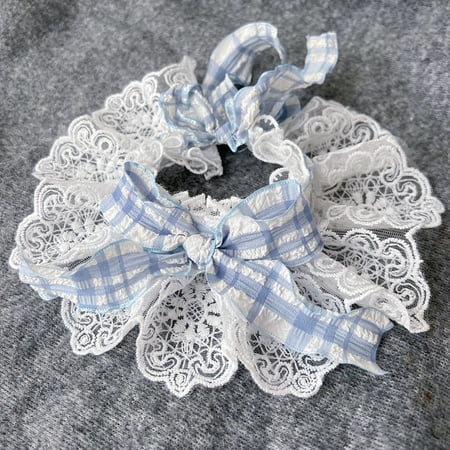 Namzi Pet Lace Bib Collar Cat Puppy Pet Bib Collar Lace Trimmed Pet Accessory Blue S Size 1 Piece
