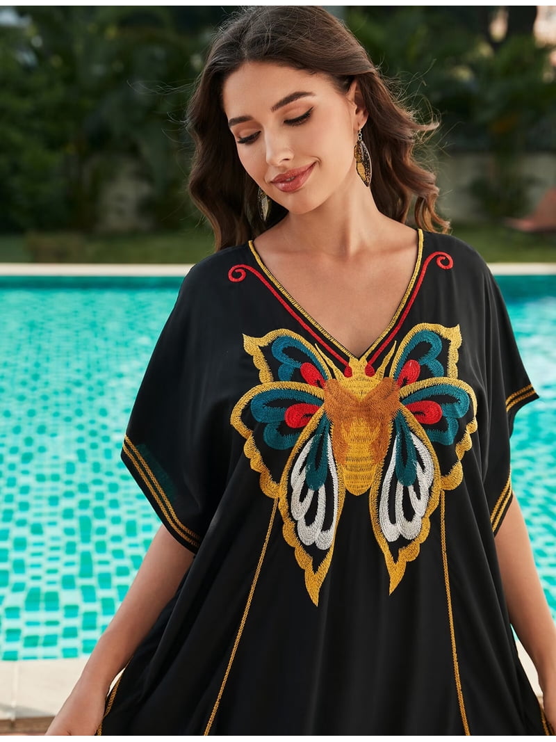 Handmade Moroccan Caftan For Women - Butterfly Style Embroidery, Ethnic Design, Breathable Polyester