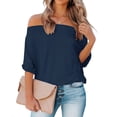 thumbnail image 1 of Camisa REVETRO con hombros descubiertos, cuello ancho, azul marino, talla L, 1 of 4