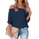 thumbnail image 1 of Camisa REVETRO con hombros descubiertos, cuello ancho, azul marino, talla L, 1 of 4