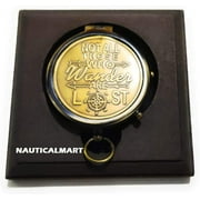 NauticalMart Personalised Brass Compass with Wooden Base Embossed Not All Those Who Wander are Lost Gift, Birthday, Wedding, Groom, Christmas, Husband, Baptism, Anniversary Present