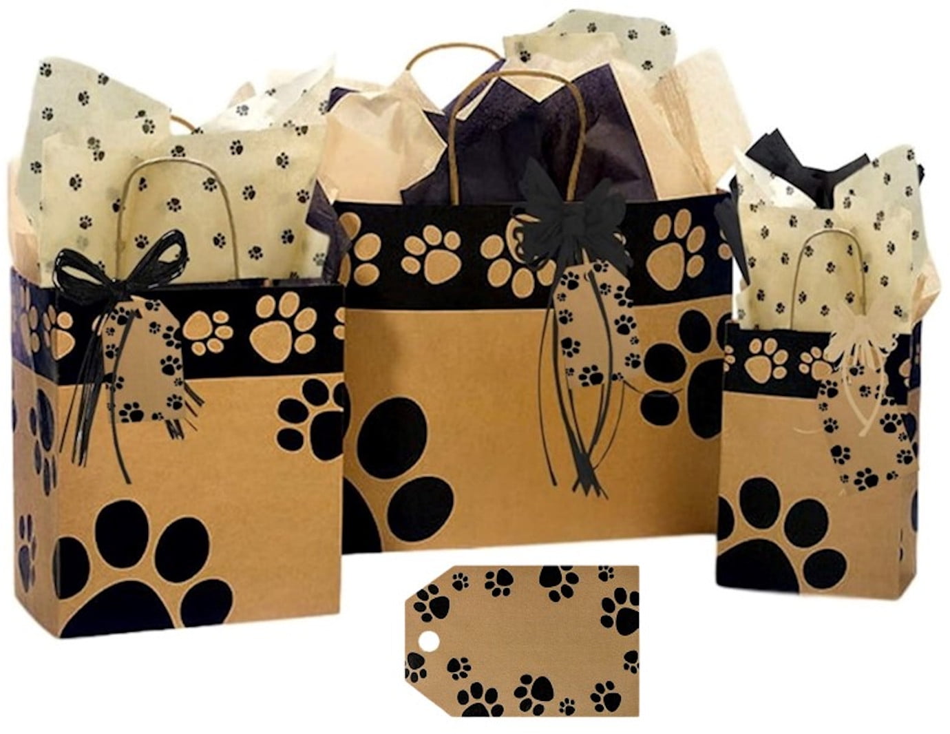 Gift Bags Dog Cat Paw Prints - Assorted Sizes - 3 Bag Count With Matching  Tissue Paper Tags And Raffia Ribbon - Walmart.com
