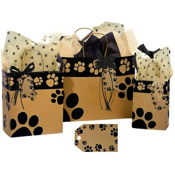 Gift Bags Cat Paw Prints - - 3 Bag Count with Matching Tissue Paper Tags and Raffia Ribbon - Walmart.com