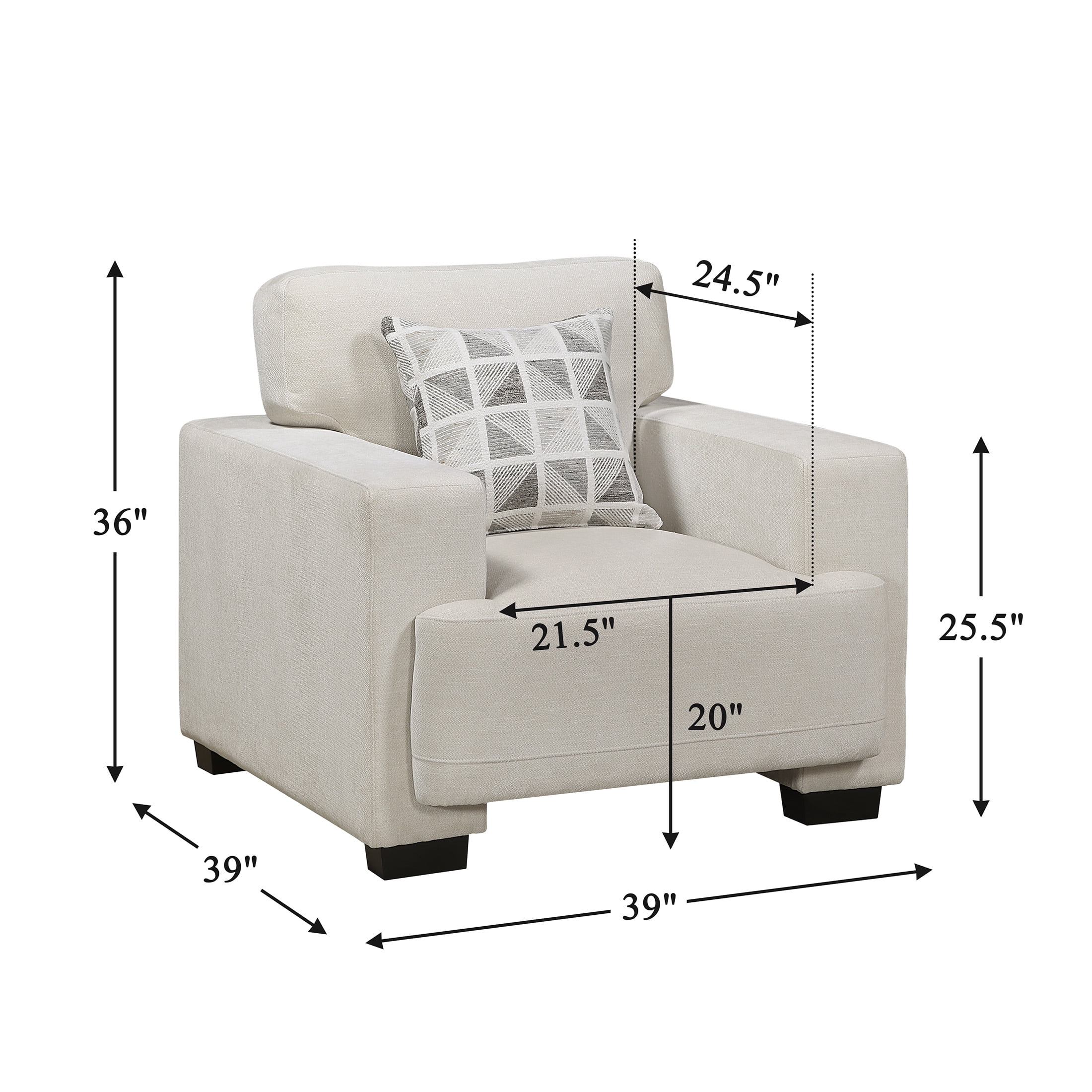 OakvillePark Tivaro Chenille Chair with 1 Pillow, Beige