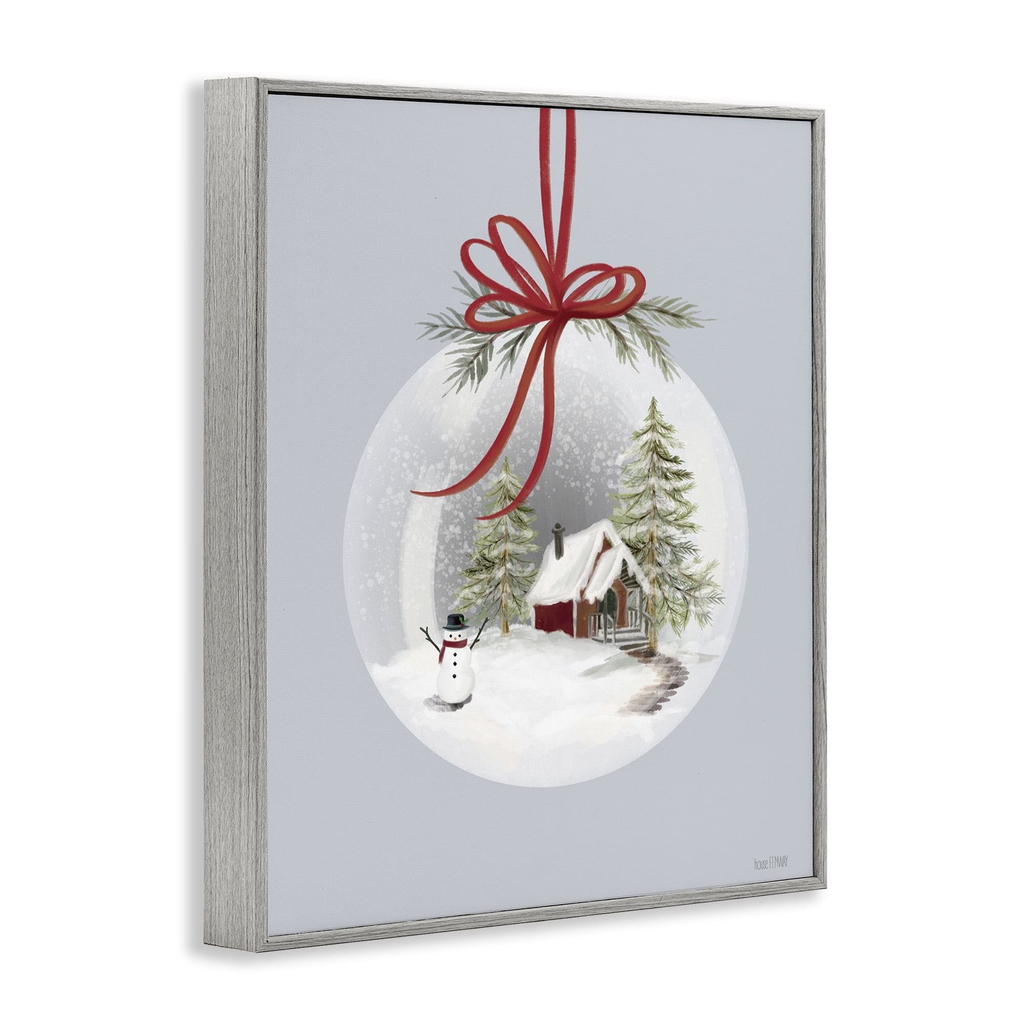 Stupell Industries Cottage Scene Snowglobe Holiday Painting Gray Framed Art Print Wall Art, 16 x 20