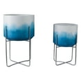 thumbnail image 3 of Ombre Metal Planters on Stand as Flower Pots  Home Decor for Indoor and Outdoor Plants - Raised Plant Pots for Living Room, Entryway, Patio, and Garden - Set of 2, 23", 19", Blue & White, 3 of 9