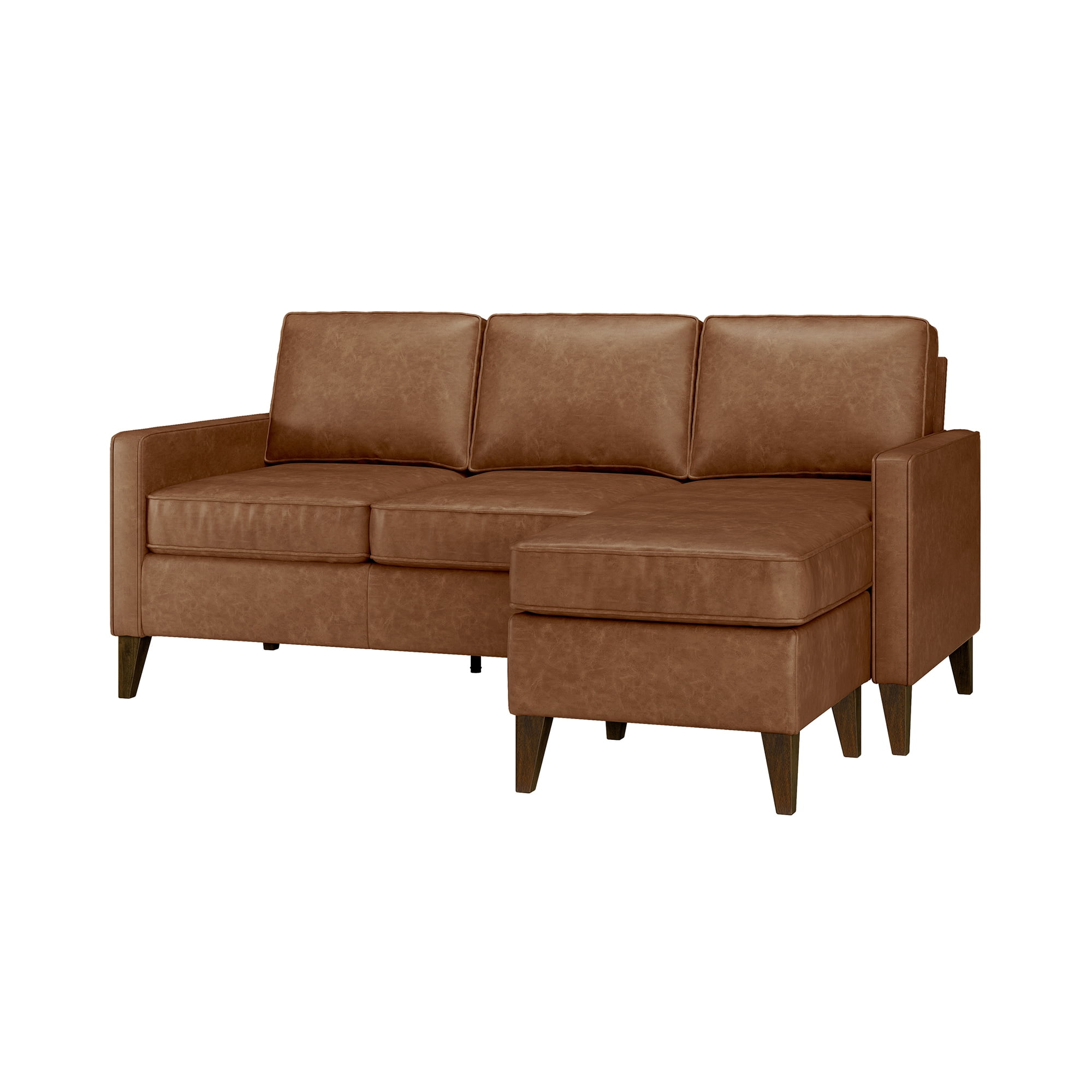 Jianna Faux Leather Reversible Sectional, Saddle Brown