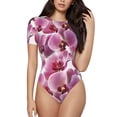 thumbnail image 2 of Uemuo Orchids Flowers Pattern Women's One Piece Short Sleeve Swimsuit Rash Guard Surfing Modest Quick-drying Swimsuit Beach Essentials-Large, 2 of 9