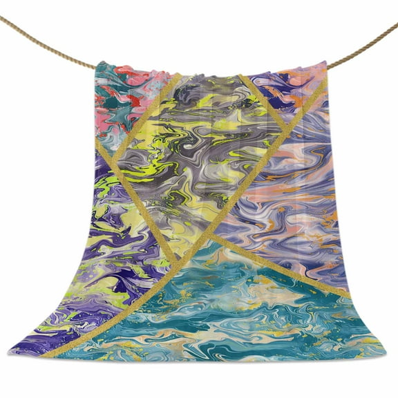 Flannel Fleece Blanket Abstract Mable Super Soft Warm Cozy Throw Blanket Geometic Modern Yellow Bed Couch Car Blankets for All Season 50" x 60"