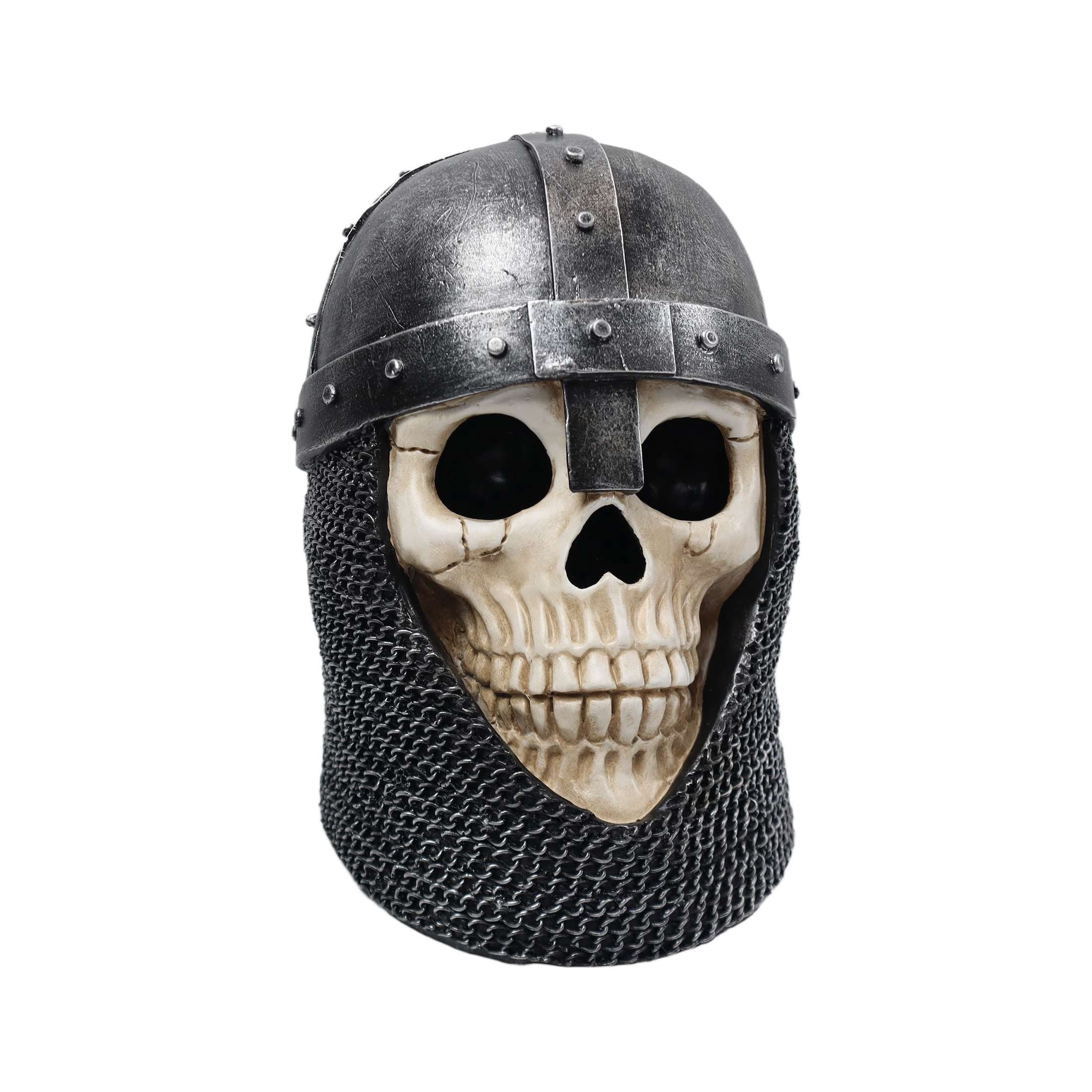 Skull with Knight Helmet Decoration, Gray and White, 7.7", Halloween by Way To Celebrate