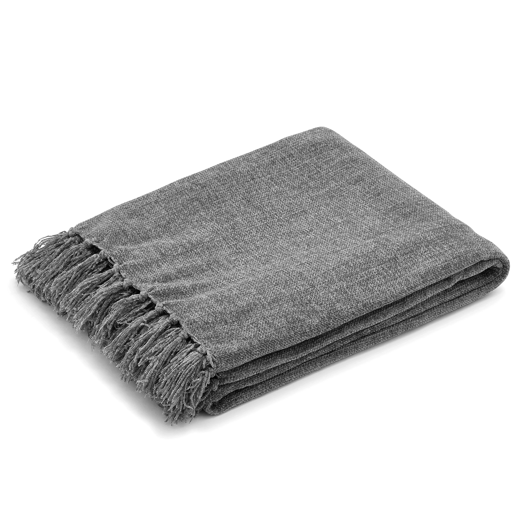 Americanflat Chenille Throw Blanket in Dark Grey - Breathable Polyester with Decorative Fringe - Wrinkle and Fade Resistant - 50" x 60"