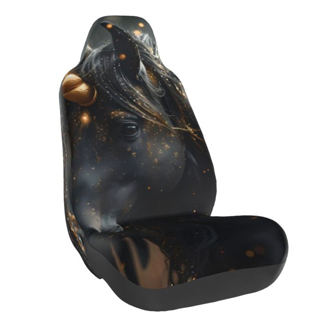 Balery Black And Gold White Horse Funda de Asiento para Auto con Diseño - Cubierta Frontal Suave y Transpirable con Protector Antideslizante- 1 Unidad