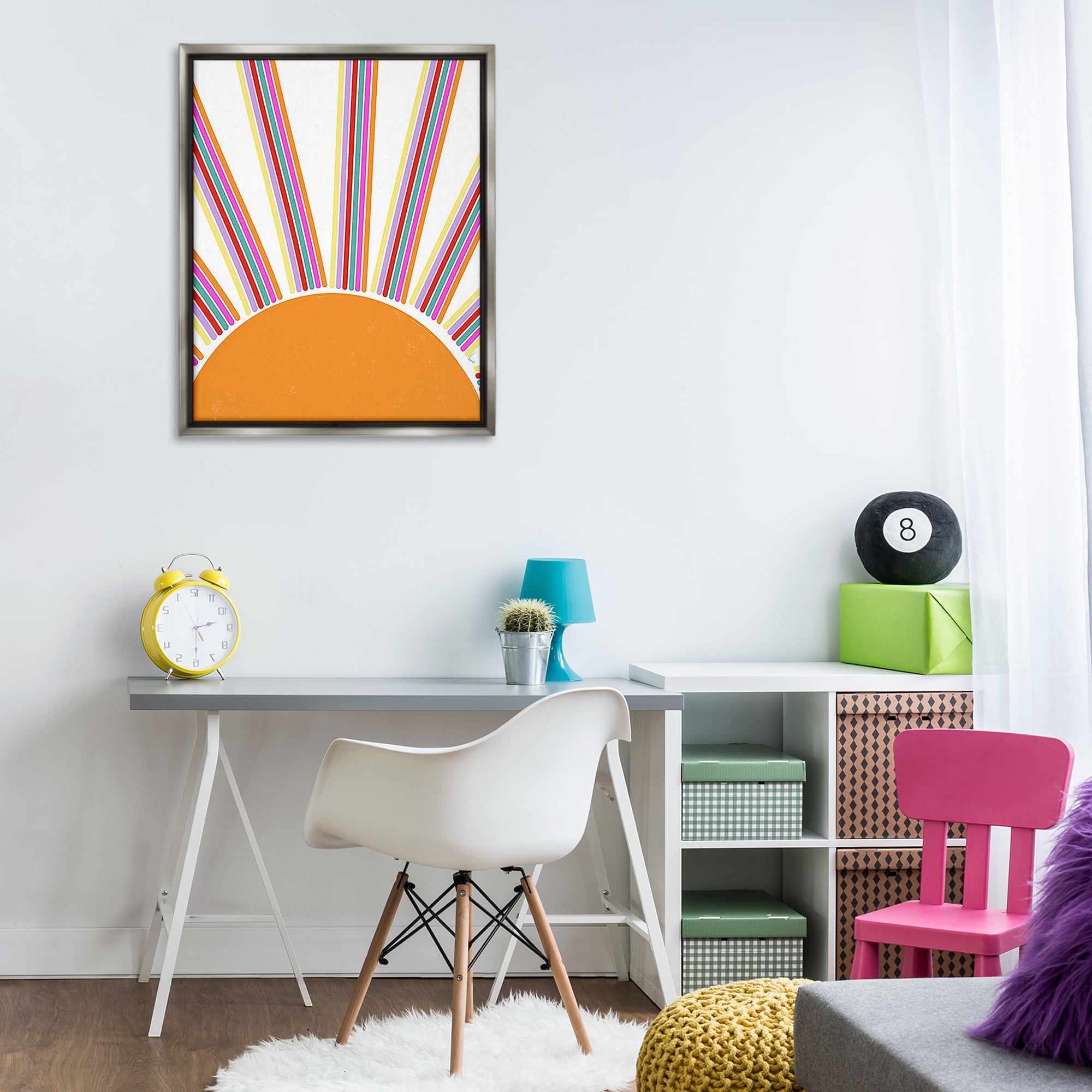 Stupell Industries Retro Striped Sun Rays Landscape & Nature Painting Gray Floater Framed Canvas Art Print Wall Art, 25 x 31