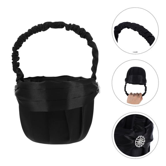 GAXIRE Elegant Wedding Flower Girl Basket with Black Cloth and Rhinestone, Petal Holder for Ceremony, 1 Piece
