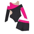 thumbnail image 6 of YUUMIN Girls Gymnastics Leotards with Shorts Long Sleeve Off Shoulder Athletic Unitard Biketard Dance Pink 6, 6 of 7