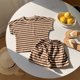 thumbnail image 2 of Odeerbi 1-10 Años Niños Niñas Conjunto de Verano Camiseta de Manga Corta de Algodón A Rayas Pantalones Cortos Conjunto de Dos Piezas Suave, 2 of 4