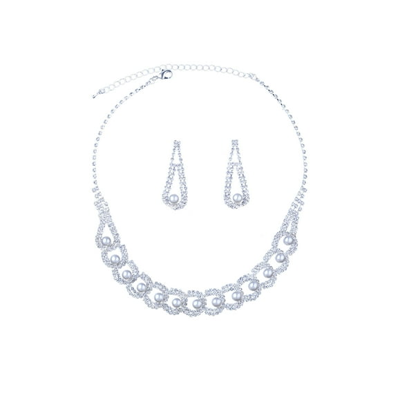 Jewelry Set For Wedding Simulated White Pearl Necklace Earrings Set